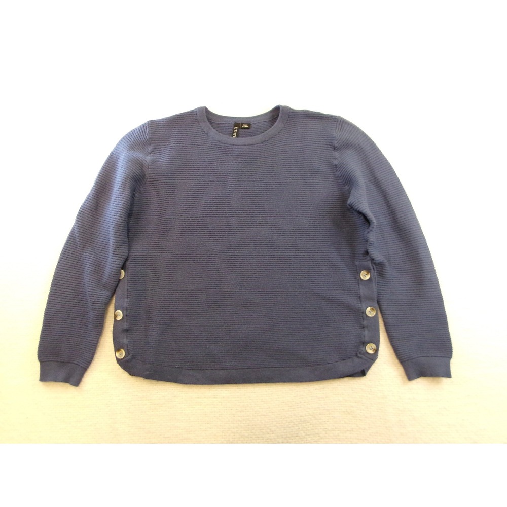 Ethyl Ribbed Knit‎ Sweater Womens Medium Blue Side Button